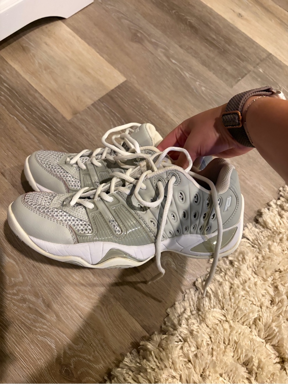 Prince Women's Light Gray and Green Athletic Sneakers